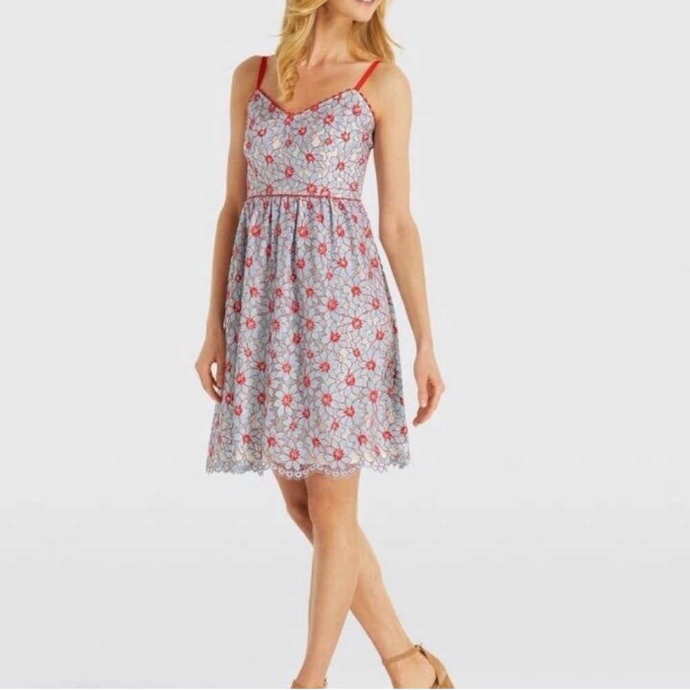 Draper James Blue & Red Lace Fit & Flare Spaghetti Strap Dress Womens Size 6